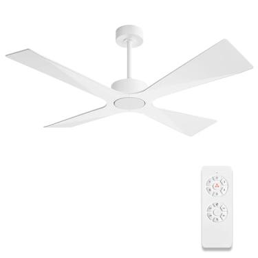 Imagem de WINGBO Ventilador de teto externo com classificação úmida de 137 cm, sem luzes, 4 lâminas de plástico ABS, motor CC reversível, controle remoto de 6 velocidades, ventilador de teto à prova d'água, sem