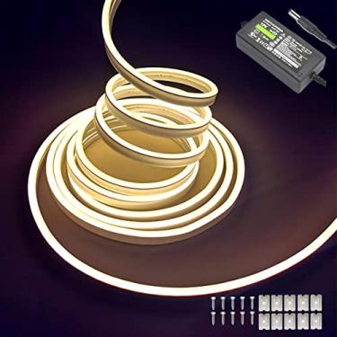 Imagem de Maxlaxer Fita de LED neon branca quente, luz flexível à prova d'água de 5 m, 12 V, para decoração interna/externa (inclui adaptador de energia)