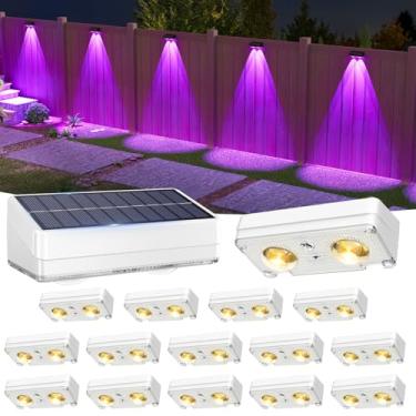 Imagem de VOLISUN Pacote com 16 lâmpadas solares para cerca, branco quente, branco frio e cor RGB, luzes solares IP65 à prova d'água para pátio, quintal, trilhos, deck e parede (branca)
