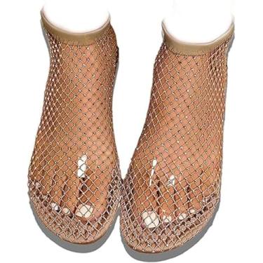 Imagem de Sapatos De Malha Sapatos Elegantes Para Mulheres Sapatos De Rede Elásticos Brilhantes Glitter Stretch Shiny Gem Mesh Flats Shiny Stylish Flats, Gold, US10/EU42