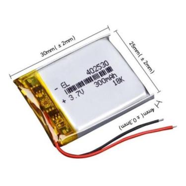 Imagem de Bateria 402530 com 300mah 4mmx25mmx30mm 2 fios 3,7v - Lite