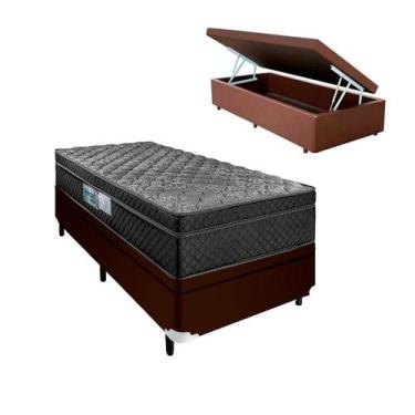 Imagem de Cama Arezzo Baú Solteiro Box Black Molas Ensacadas Marrom - Portobel
