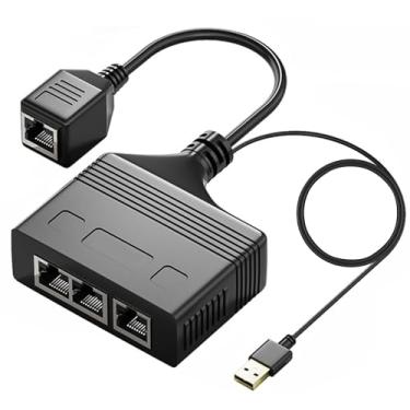 Imagem de Divisor Ethernet 1 a 3, divisor Gigabit RJ45 Ethernet de alta velocidade, conector de extensão de comutador de rede de 1000 Mbps com cabo de alimentação de 1 m, cabo de rede CAT 5 6 7 8 simultâneo