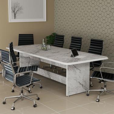 Imagem de Mesa Reunião Retangular 8 Lugares Estrutura Firme Estampa Mármore