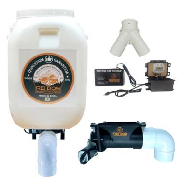 Imagem de Alimentador Automático com Reservatório de Ração de 50 Litros com Divisor Y, Programável via Timer 12V para uso com Bateria 12V, Ideal para Cachorro Cavalo Bovino Ovelha Porco Galinha Pato Peixe