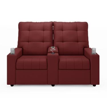 Imagem de Poltrona Do Papai Reclinável Sala De Cinema 2 Lugares Manual Baú Usb Pu Vermelho