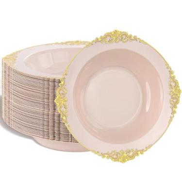 Imagem de Taças de plástico descartáveis Nervure 50 unidades 350 ml rosa com bor