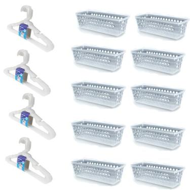 Imagem de Kit 10 Cestos retangular + 20 Cabides Transparente Infantil - Trioplas