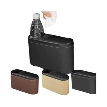Imagem de Lixeira Universal De Couro ABS Para Carro Com Suporte Para Bebidas Org