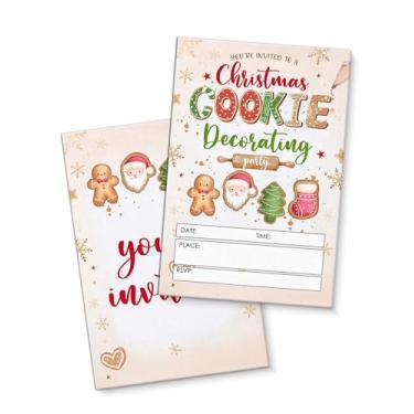 Imagem de QZJ Convites de festa para decoração de biscoitos de Natal com envelopes, conjunto de 20 convites de festa de gengibre para festas de fim de ano, preencher em branco, dupla face