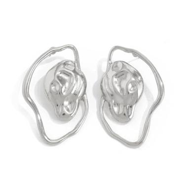 Imagem de Brincos pendentes de martelar grossos, brincos geométricos irregulares de ouro exagerado, brinco grande de gota de martelo oco, Large, Metal, Sem pedra preciosa