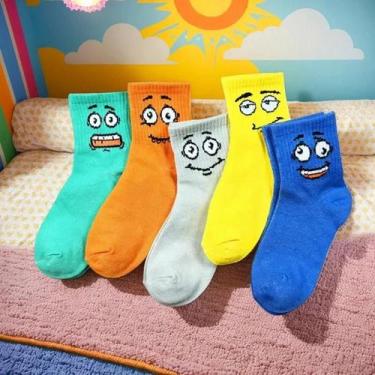 Imagem de Meias Divertidas Com Emoticons Para Crianças, 5 Pares, Confortáveis E 