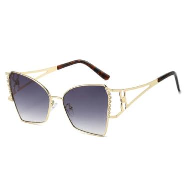 Imagem de Óculos de sol poligonais femininos de luxo, estilo oco, casual, masculino, UV400 (cinza dourado)
