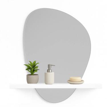 Imagem de Espelho Decorativo 51Cm Prateleira Mdf Branca Sala Recepção