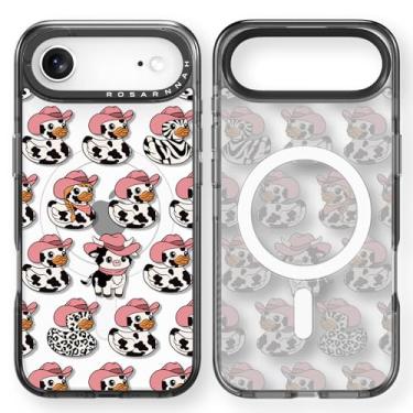 Imagem de Rosarnnah Capa para iPhone Air fofa - compatível com Magsafe - Capa de telefone durável à prova de choque de 2 m - Design engraçado de vaca leiteira com pato para 17 Air (6,5 polegadas) preta