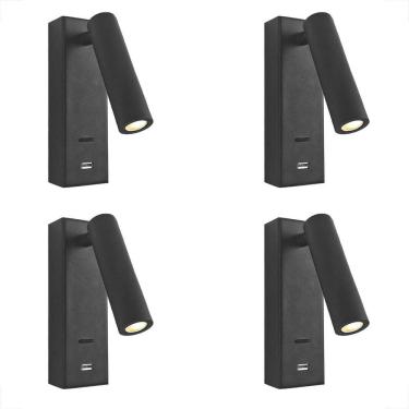 Imagem de Kit 4 Arandela Parede Led 3W Direcionável 3000K Usb Bet68