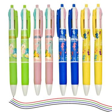 Imagem de Lopenle 12 peças de canetas multicoloridas 4 em 1 cavalo-marinho Novidade canetas animais concha 4 cores canetas retráteis pérola concha caneta novidade para escola, escritório, festa de Natal