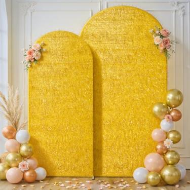 Imagem de Conjunto de 2 capas de fundo de arco dourado de 2 m 1,5 m, borlas metálicas brilhantes de 2 lados, suporte de arco de balão de elastano para suporte redondo Chiara, casamento, festa de aniversário