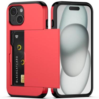 Imagem de Nvollnoe Capa compatível com iPhone 15 com porta-cartões, capa protetora de camada dupla resistente à prova de choque com compartimento para cartão oculto, carteira fina para mulheres e homens, 6,1