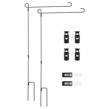 Imagem de Suporte de bandeira de jardim, mastro de bandeira de jardim, pacote com 8, mastros de bandeira de ferro forjado de 86 cm para bandeiras de 33 polegadas resistentes à ferrugem com clipes antivento para