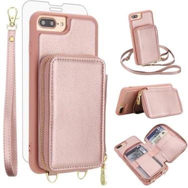 Imagem de Capa de celular para iPhone 6plus 6splus 7plus 8plus i 6/7/8 Plus capa carteira celular com protetor de tela, alça transversal com bloqueio de RFID, suporte para cartão iPhone6splus i Phone7s 7s 7+ 8s