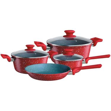 Imagem de Conjunto de Panelas 4 Peças Euro Colorstone Antiaderente, Tampas de Vidro e Cabos de Baquelite - Volcano