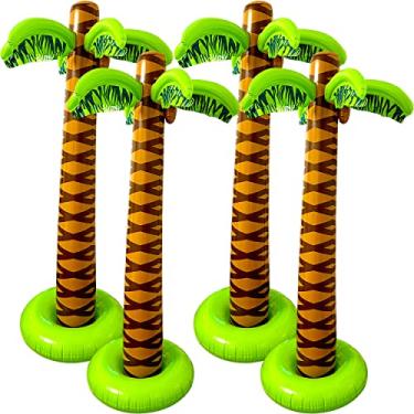 Imagem de Cotiny Pacote com 4, palmeiras infláveis, árvore flutuante, árvore tropical, gigante, brinquedos para piscina, decoração de piscina, atividades ao ar livre, artigos de festa havaiana