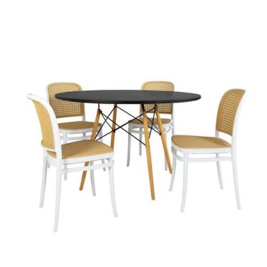 Imagem de Conjunto Mesa de Jantar Redonda Eiffel Preta 120cm com 4 Cadeiras Roma