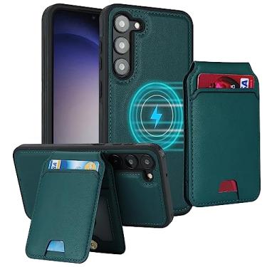 Imagem de iCoverCase Capa carteira para Samsung Galaxy S23 Plus compatível com MagSafe, compartimento magnético destacável para cartões, suporte de couro PU, capa de carregamento sem fio (verde escuro)