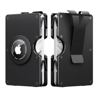 Imagem de Carteira masculina fina AirTag, porta-cartão de crédito minimalista de alumínio, carteira de metal com clipe para dinheiro, carteiras de bolso frontal compatíveis com Apple Air, bloqueio de RFID