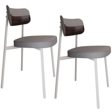 Imagem de Kit 02 Cadeiras Estofada Para Sala de Jantar Astrid Branco C01 Linho Cinza Courino Café - Lyam Decor