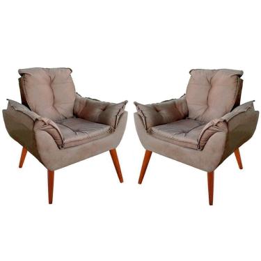 Imagem de Kit 2 Poltronas Opalla Suede Capuccino Pés Palito Reforçada