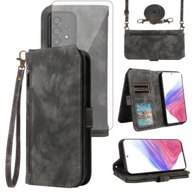 Imagem de Asuwish Capa de celular para Samsung Galaxy A53 5G carteira celular com protetor de tela de vidro temperado alça transversal alça flip porta-cartão de crédito slot A 53 G5 53A SM A536U 6,5 polegadas