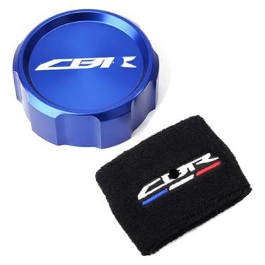 Imagem de Tampa de enchimento de óleo de motocicleta cilindro mestre tampa de reservatório de fluido de freio meia CBR1000RR compatível com CBR 1000RR 1000 RR 2005-2018 (conjunto de 2 peças azul)
