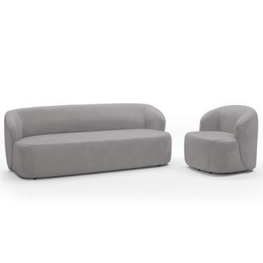 Imagem de Sofá 3 Lugares 205cm Com Poltrona Giratória Orgânica Heidy F04 Veludo 