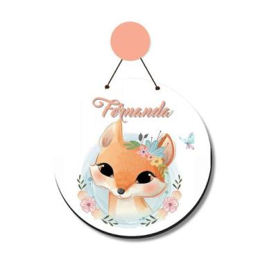Imagem de Enfeite Porta Maternidade MDF Raposinha Aquarela com Nome Personalizad