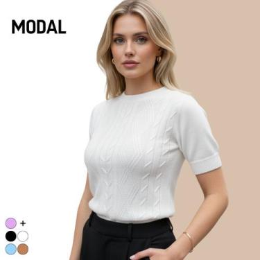 Imagem de Blusa Tricot Modal Relevo Manga Curta - Vitrine Collection, Branco, U