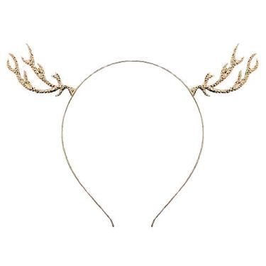 Imagem de Faixa de cabelo com chifre de rena, chifre de cervo de Natal, chifre, chifre, faixa de cabelo feminina, meninas, crianças, argola, cabeça de orelha, festa, decoração, cosplay, acessórios de cabelo feitos à mão, Style 2: Golden Tone