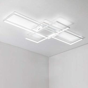 Imagem de Luminária de teto LED moderna de 95 W para quarto, sala de estar, cozinha, ilha, mesa de jantar e escritório, lustre de design quadrado criativo com iluminação branca fria de 6000 K, formato