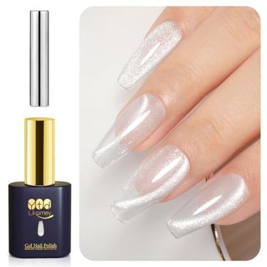 Imagem de YTD Likomey Esmalte de gel Cat Eye, cristal 15 ml, prata brilhante, brilho magnético, holográfico, glitter, translúcido, brilhante, salão de beleza, verniz UV para unhas com bastão magnético, sem HEMA