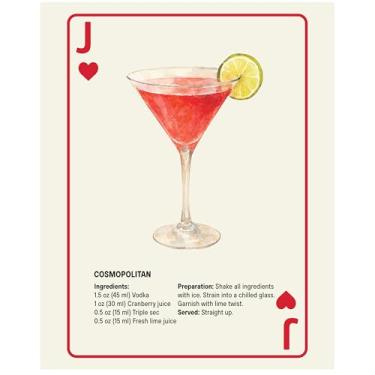 Imagem de Shuffle Club Co Série Cosmopolitan – Arte de parede 20 x 25 cm – Cartão de baralho em aquarela com receita Cosmo – Decoração de bar ou cozinha, impressão de bebida de vodka rosa, presente para amantes