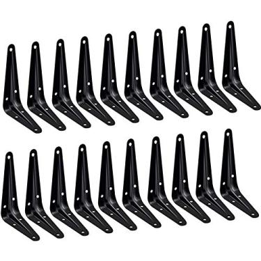 Imagem de Pacote com 20 suportes de prateleira, 10 cm, suporte flutuante de metal preto resistente, suporte em L decorativo de fazenda rústico, suporte de canto de parede para prateleiras de madeira