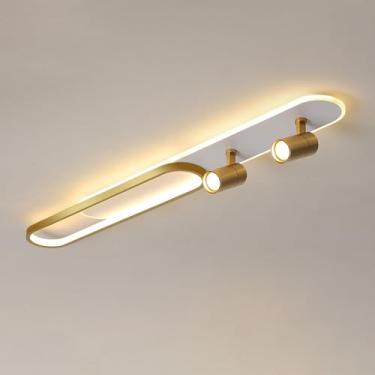 Imagem de Lustre longo de LED moderno com holofote, luminária de teto geométrica embutida, faixa linear próxima ao teto, lâmpada para quarto, sala de estar, cozinha e escritório 4000K