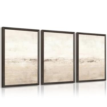 Imagem de Baccone Conjunto de 3 peças de arte de parede abstrata bege em tela neutra boho imagem abstrata moderna arte abstrata decoração de parede minimalista para sala de estar quarto 12 x 16 polegadas