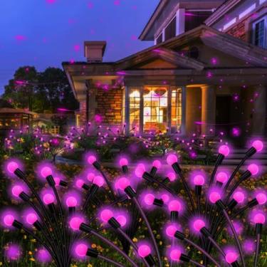 Imagem de Kohlrabi Luzes Solares De Jardim Para Áreas Externas, Pacote Com 4 Led Rosa Tipo Vaga-Lume À Prova D'Água, Oscilantes Em Forma Estrela Quintal, Pátio, Canteiro Flores, Passarela, Decoração Natal