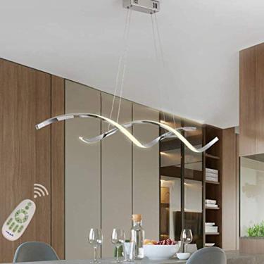 Imagem de Luminárias pendentes LED modernas reguláveis com controle remoto para sala de estar, quarto, escritório e corredor, lustre decorativo em acrílico cromado para mesa de jantar ou ilha de cozin