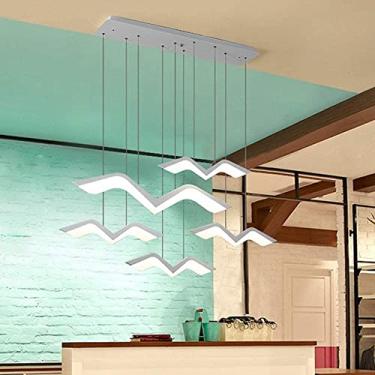 Imagem de Luminária pendente moderna LED, lustre, lustre LED com galho de gaivota, luminária de teto com luz quente branca amarela, lustre simples e moderno com pássaros na sala de jantar, sala de est