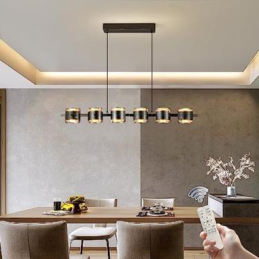 Imagem de Luminária pendente moderna, luminária pendente regulável com 6 luzes e controle remoto, lustre de ferro com altura ajustável, iluminação de luxo para cozinha, sala de estar, bar (preto)