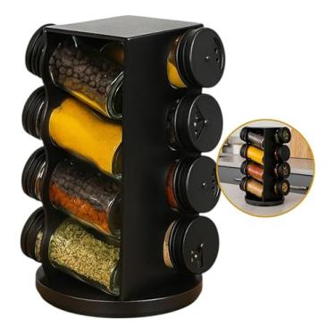 Imagem de Porta Condimentos Giratório Plástico 8 Potes 80ml Suporte Temperos Cozinha Organizador Preto Bancada