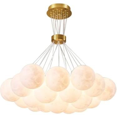 Imagem de Lustre de bolhas de 13 luzes de meados do século, conjunto de globo, planeta, lua, luminária pendente, branco-leite, moderno, luminária suspensa de teto para sala de estar, quarto de meninas